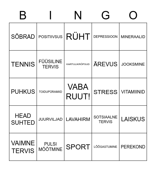 TERVISLIK ELUVIIS Bingo Card
