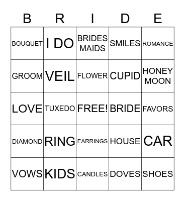 Diana's Bridal Shower Bingo Card