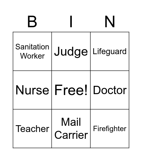 Community Helpers Bingo Card