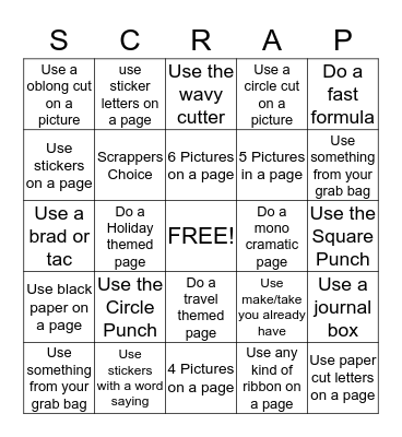 Scrapbook Bingo Card