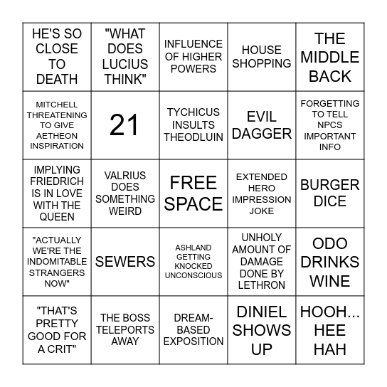 RISE OF AETHEON BINGO Card