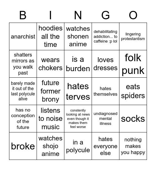 trans girl bingo Card