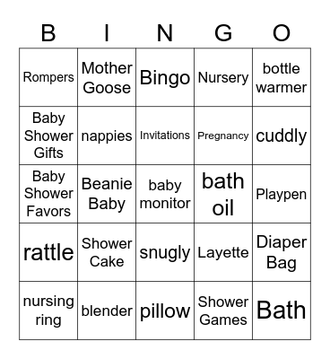 Erica's Baby Shower BINGO! Bingo Card
