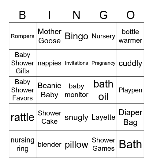 Erica's Baby Shower BINGO! Bingo Card