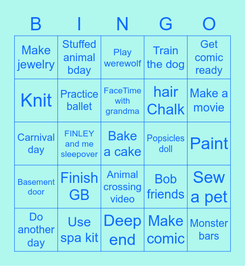 Tess’s Bingo Card