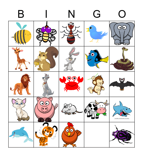Animals-Pictures Bingo Card