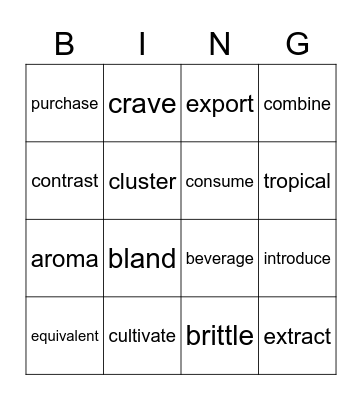 Vocabulary Bingo Card