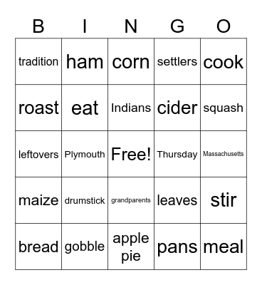 Thanksgiving Bingo Card