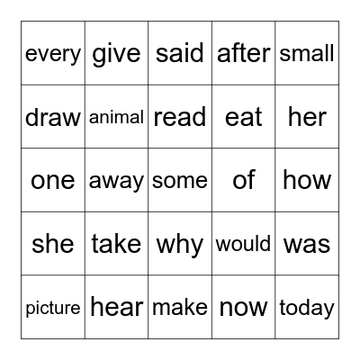 Vocabulary Bingo Card