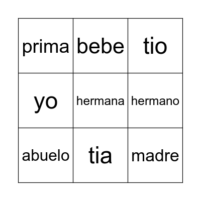 Spanish Bingo Card