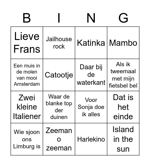 Dutch Words Bingo Card
