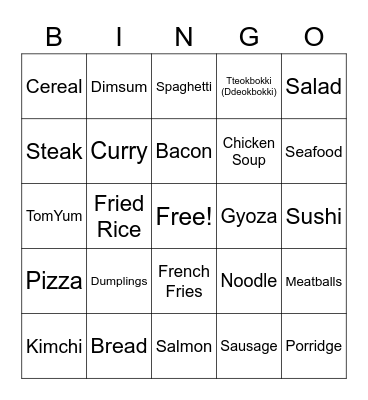 Food Bingo Card