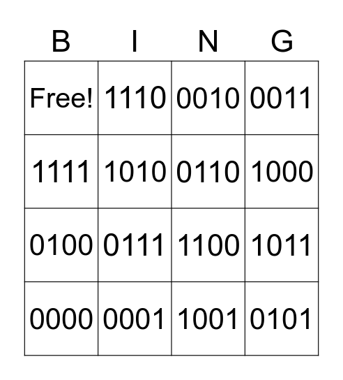 Binary Bingo Card
