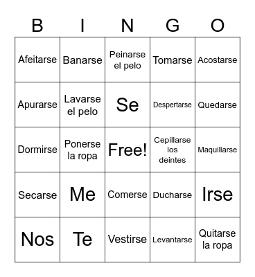 Spanish Words Bingo Card