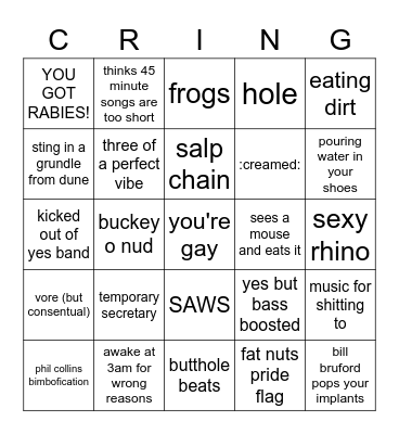 cringe and fail gay bingo Card