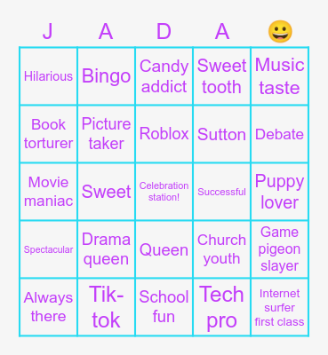 Jada's Birthday Bingo Card
