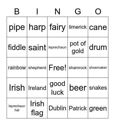 Irish Bingo Card
