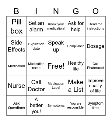 Medication Bingo Card