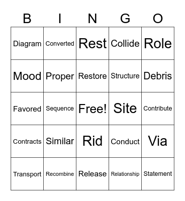 Vocabulary Bingo Card