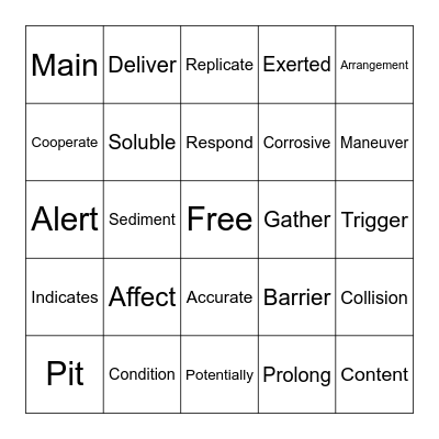 Vocabulary Bingo Card