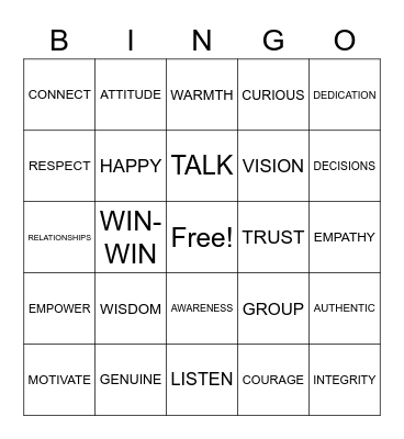 Leadership Bingo Card