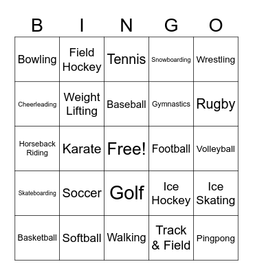 Sports Bingo Card