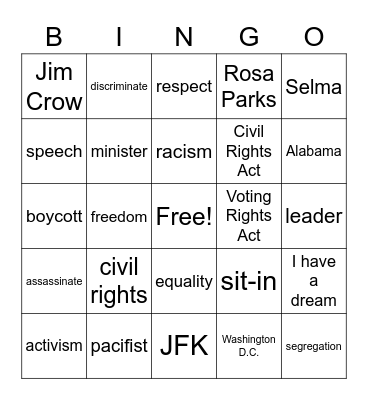 Martin Luther King Day Bingo Card