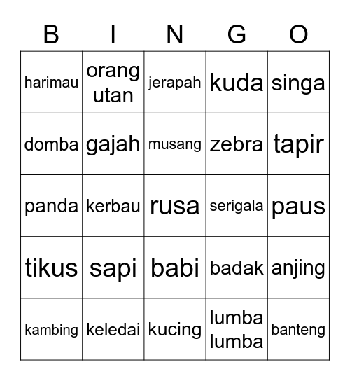 Mamalia Bingo Card