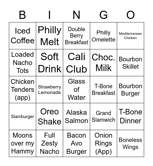 Denny's Bingo! Bingo Card