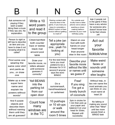 Do You Dare? Bingo Card