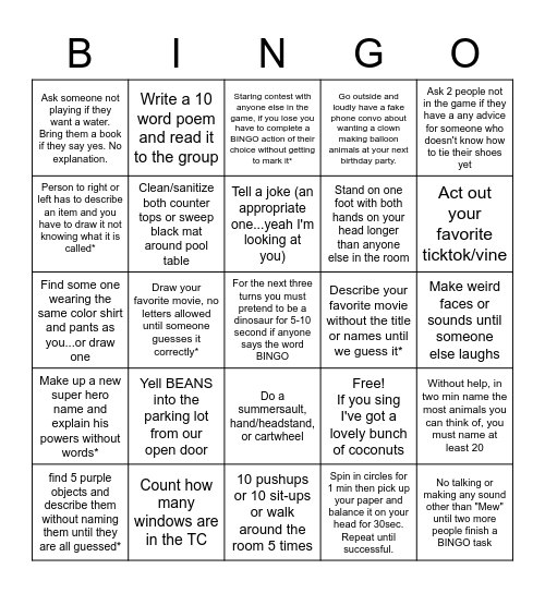 Do You Dare? Bingo Card