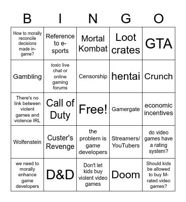 The Gamer's Dilemma Predictions Bingo Card