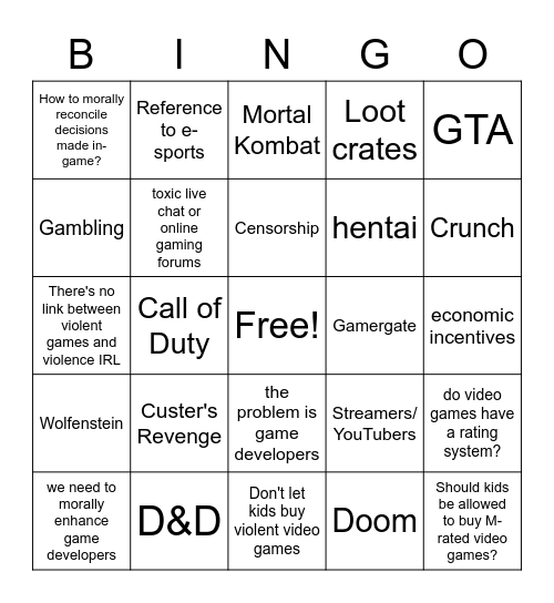 The Gamer's Dilemma Predictions Bingo Card
