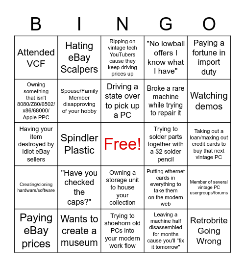 VINTAGE COMPUTER BINGO Card