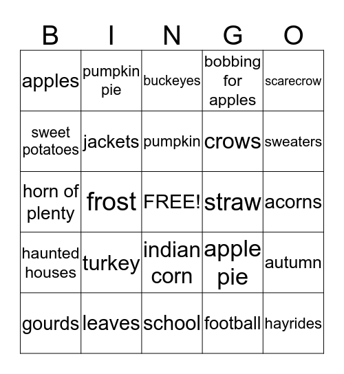 Fall Bingo Card