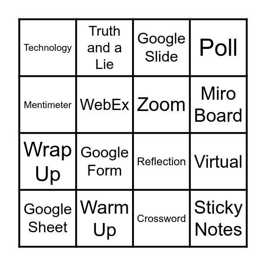 Virtual Engagement Activities Bingo Card