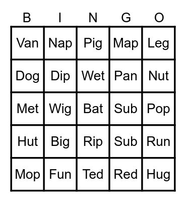 Phonics Bingo Card