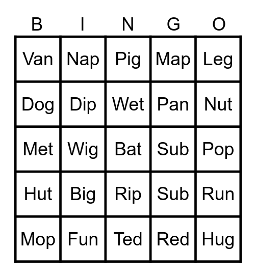 Phonics Bingo Card