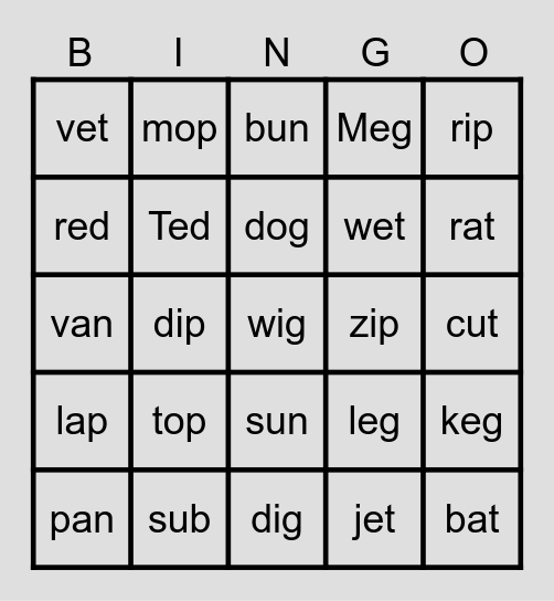 Phonics Bingo Card