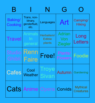 Chey's Penpal Bingo Card