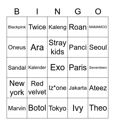 Yewonie Bingo Card