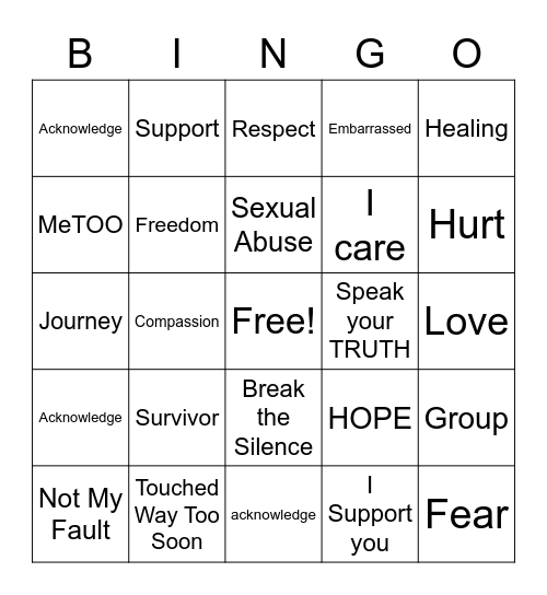 Acknowledge Bingo Card