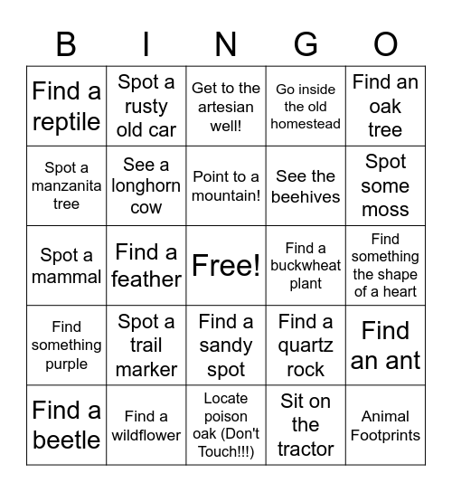 Hike Scavenger Hunt ! Bingo Card