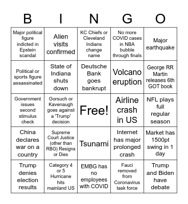 2020 Bingo Card