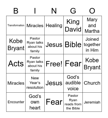 Real Life Sermon Bingo Card