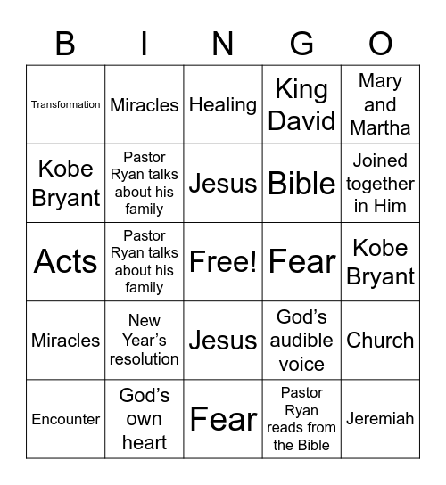 Real Life Sermon Bingo Card