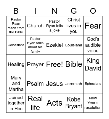 Real Life Sermon Bingo Card