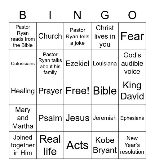 Real Life Sermon Bingo Card