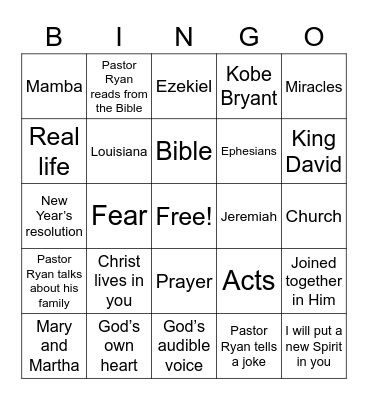 Real Life Sermon Bingo Card
