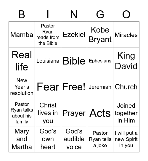 Real Life Sermon Bingo Card